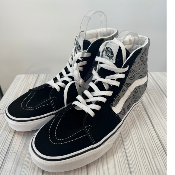 Vans Sk8-Hi Paisley Gray True White High Top Sneakers Skate Shoes Men's 11.5